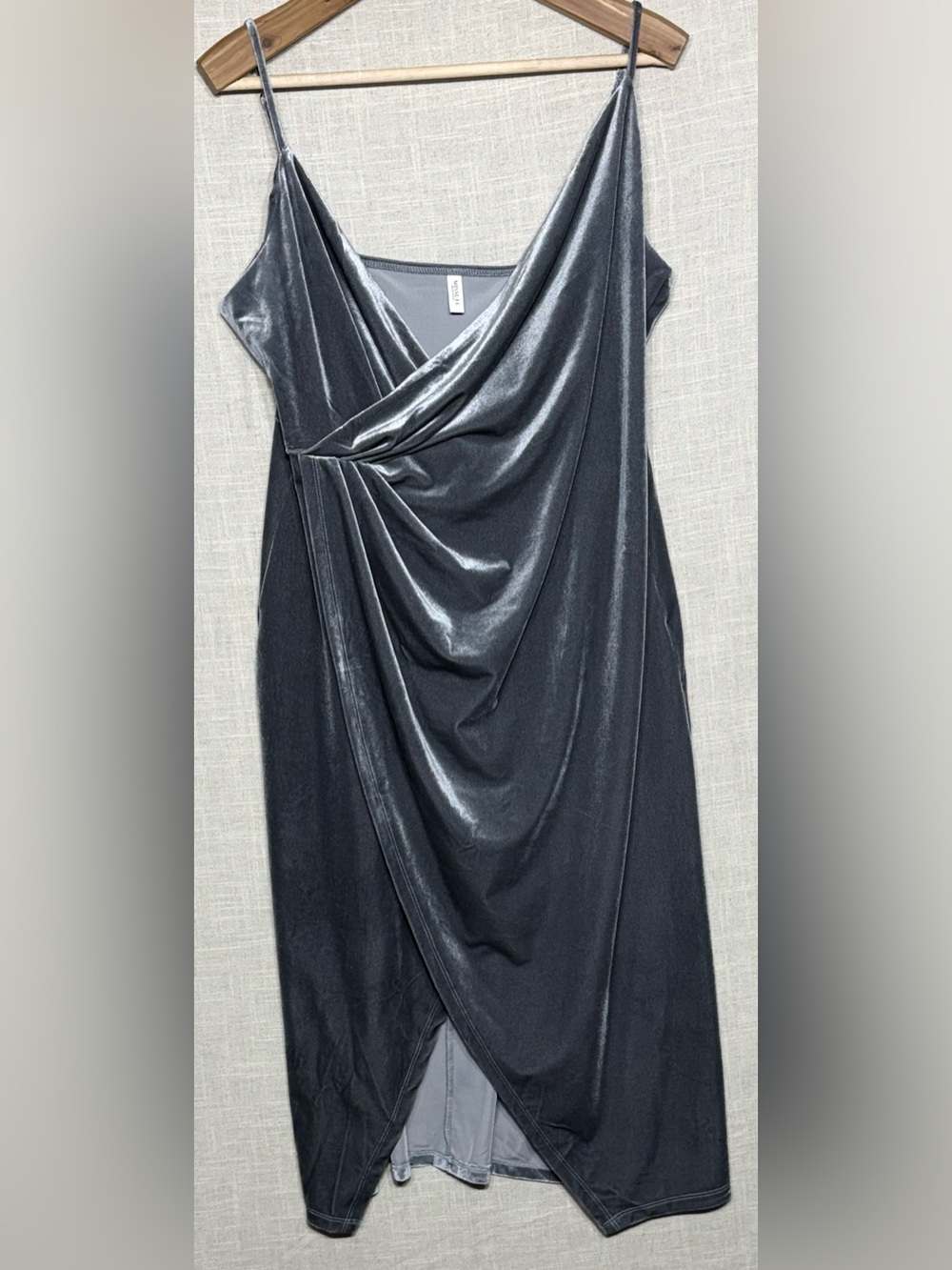 Missufe Sleek Draped V-Neck Midi Dress in Charcoal Size XXL